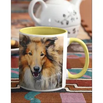 Keramický hrnek Sheltie 2, Barva Žlutá, Velikost 330 ml, Canvas Keramický hrnek s barevným uchem 2627