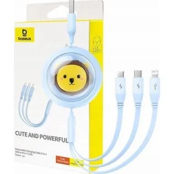 Datový kabel Nabíjecí kabel 3w1 Baseus USB na USB-C, USB-M, Lightning 3,5A, 1,1 m (modrý)
