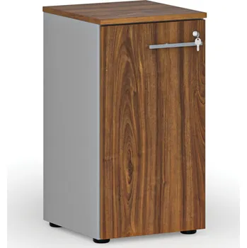 Policová skříň Nízká kancelářská skříň s dveřmi PRIMO GRAY, 400 x 420 x 740 mm, šedá/ořech