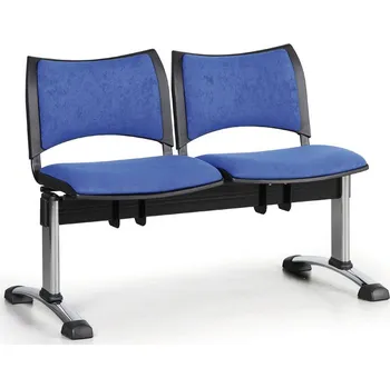 Čalouněná lavice do čekáren SMART, 2-sedák, modrá, chromované nohy