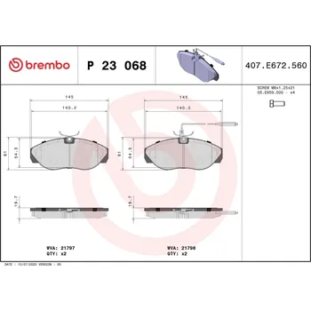 Brzdová destička Sada brzdových destiček, kotoučová brzda BREMBO P 23 068