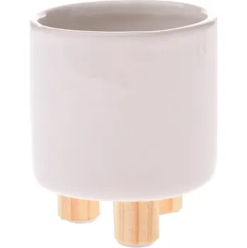 Květináč Casa de Engel Keramický květináč s dřevěnými nožkami bílý 0/48
