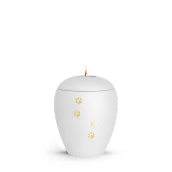 Smuteční dekorace Zvířecí urna Verona Paws se svíčkou - Bílá 0,5l