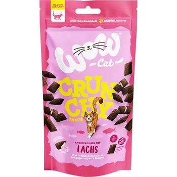 Pamlsek pro kočku WOW Cat plněné polštářky Crunchy s lososem 60g