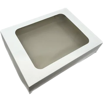 Dárková krabička Vánoční krabice bílá s průhledným víkem na 3 kg cukroví 38x28x15 cm