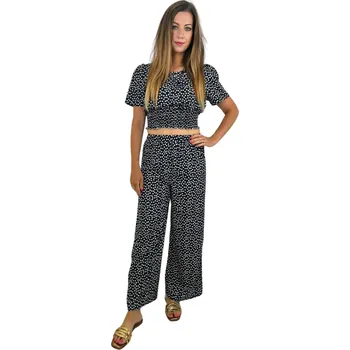 Dámské šaty NOVINKA - Letní komplet - černý s kvetinkami Velikost: M