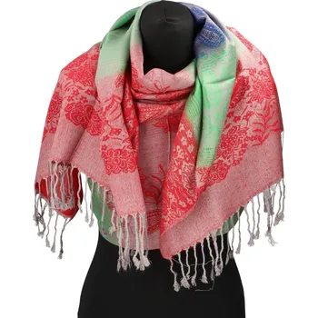 Šála Elegantní dámská zimní šála Eleonora, královská modrá - světle zelená - červená