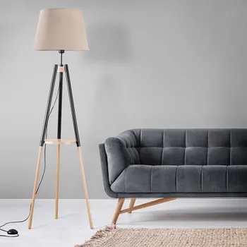 Lampička TK Lighting Stojací lampa Vaio Nature Trojnožka ze dřeva, béžová béžová, světlé dřevo 1 x 15 W LED - Doprava zdarma