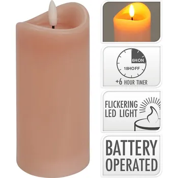 M.A.T. GROUP svíčka LED pr. 7x15cm, blikající plamen, časovač, RŮŽ
