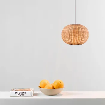 FARO BARCELONA Závěsné svítidlo Haka s ratanovým stínidlem, Ø 25 cm - Ø stříšky 11 cm ratan, černá 1 x 15 W LED - Doprava zdarma