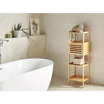 Koupelnový nábytek Koupelnový regál bambusový světle hnědé dřevo koupelnová skříňka úložný prostor 4 police 1 dvířka koupelna Beliani