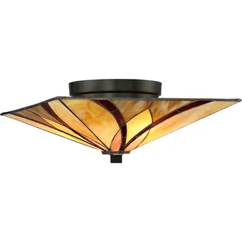QUOIZEL Stropní světlo Asheville design Tiffany, 16,7cm bronz, krémová, hnědá 2 x 60 W - Doprava zdarma