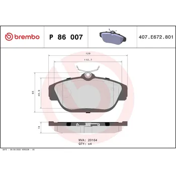 Brzdová destička Sada brzdových destiček, kotoučová brzda BREMBO P 86 007