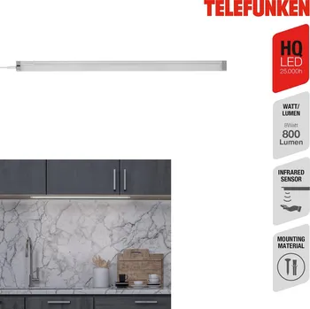 Lampička Telefunken LED osvětlení pod skříňku Zeus, délka 57 cm - Délka přívodního kabelu 150 cm stříbrná, bílá LED 8 W celkem - Doprava zdarma