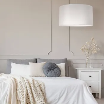 Duolla Závěsné světlo Dorset z textilu, bílé - Stříška - Ø 10 cm, výška 2,5 cm bílá 1 x 40 W - Doprava zdarma