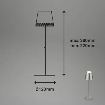 Venkovní osvětlení Briloner Nabíjecí stolní lampa Kiki LED, starostříbrná, IP44, 3 000K stříbrná starožitná, černá LED 2,6 W celkem - Doprava zdarma