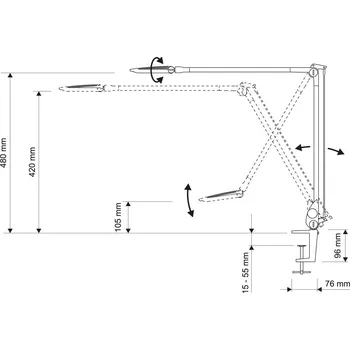 Lampička LED stolní lampa MAULoptimus antracitová svorka základna stmívatelné CCT - Délka kabelu 175 cm, délka ramene dole 45 cm, délka ramene nahoře 42,5 cm; šířka upnutí max. 7 cm LED 5 W celkem - Doprava zdarma