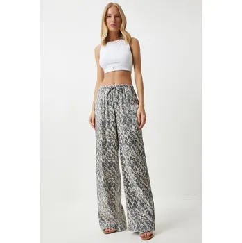 Cizojazyčná kniha Happiness İstanbul Women's Gray Cream Leopard Patterned Palazzo Trousers Happiness İstanbul šedá 2841816