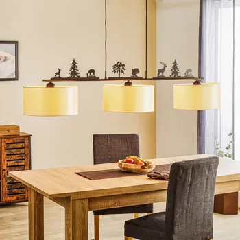 Menzel TH91303 závěsné světlo s loveckým motivem - stínidlo - výška 20 cm, Ø 40 cm; délka baldachýn 60 cm krémová, hnědá-antracitová 3 x 70 W - Doprava zdarma