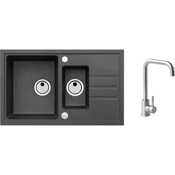 Granitový dřez Set Alveus Intermezzo 70 Black 91 + Angle Kartáčovaná ocel