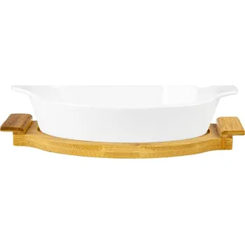 Florina Zapékací mísa MODENO na podložce oválná bílá/bambus, délka 28,5 cm 28,5x15x5,5 cm