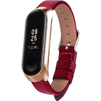 Příslušenství k fitness náramku Xiaomi Kožený náhradní náramek pro Mi Band 3/4 Barva: červená - růžově zlatá (rose gold)