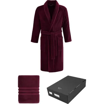 Pánský župan Pánský župan PREMIUM v dárkovém balení s ručníkem - Bordó, M + ručník 50x100cm + box, Soft Cotton