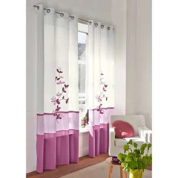 Záclona Blancheporte Voálová záclona s potiskem Orchidea, zakončení očky fialová 140x180 cm