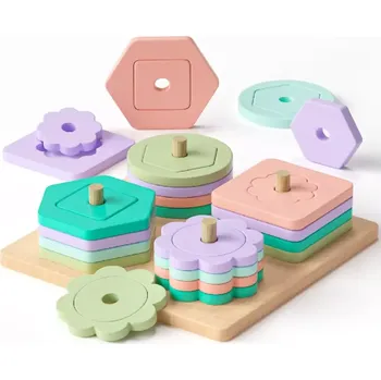 Dřevěná hračka Dřevěná stohovací hračka - GEOMETRICKÉ TVARY (Značka: ATOYLINK)
