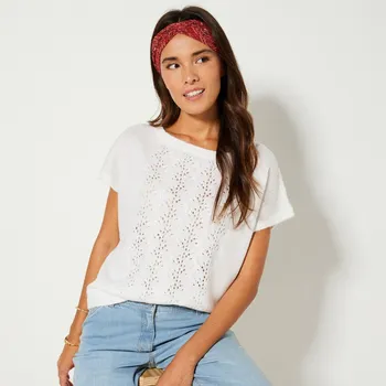 Dámská halenka Blancheporte Úpletová halenka s ažurou bílá 34/36