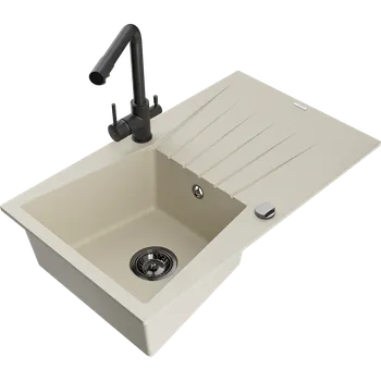 Granitový dřez Mexen Cesar granitový dřez s odkapávačem a kuchyňskou baterií Duero, béžový - 6514-69-671600-70 Granitové dřezy s baterií