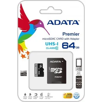 Paměťová karta 64 GB paměťová Micro SD karta ADATA + SD Adaptér, CLASS 10