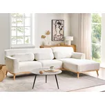 Levá rohová pohovka Bílá buklé Čalouněná potažená záda Dřevěné nohy Beliani