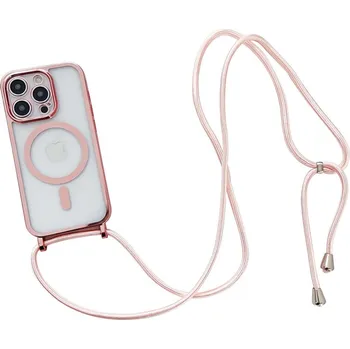 Pouzdro na mobilní telefon Kryt pro Apple iPhone 12 Pro Max - podpora MagSafe + šňůrka - gumový - průhledný / Rose Gold