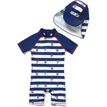 Dámské plavky Jednodílné plavky/overal s krátkými rukávy a čepicí - LOĎKY (6-9 m) (Značka: BONVERANO)