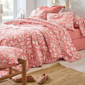 Povlečení Blancheporte Povlečení Nabangi, bavlna, potisk indických květů růžové dřevo jednolůžko 140x200 + 70x90 cm