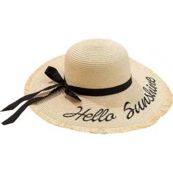 Pokrývka hlavy Flamenco Mystique Stylový dámský plážový slaměný klobouk HELLO SUNSHINE, mašle CZ47