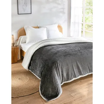 Blancheporte Oboustranná deka sherpa a fleece antracitová 75x100 cm