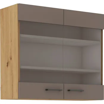 Kuchyňská skříňka Horní prosklená skříňka BOLONIA - lanýžově šedá/dub artisan