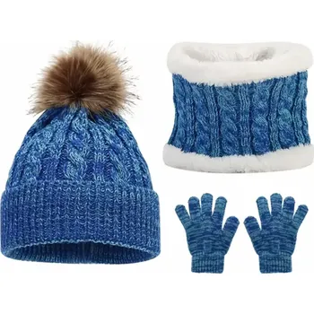 Pokrývka hlavy Zimní set - čepice, rukavice, nákrčník - MODRÝ - (2-5 let) (Značka: FAS JEANS)