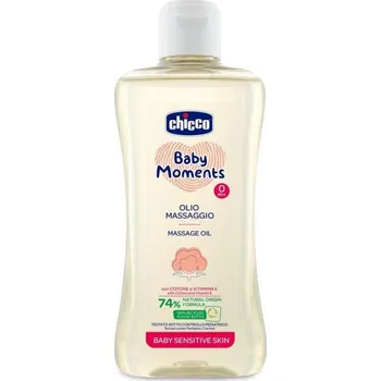 CHICCO Olej masážní s bavlnou a vitamínem E Baby Moments Sensitive 74 % přírodních složek 200 ml