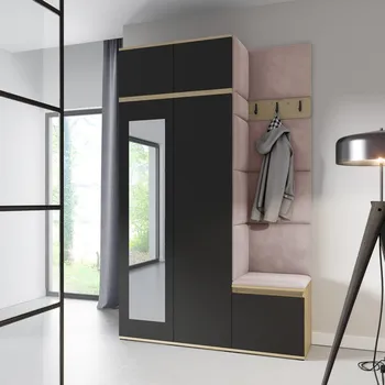 Šatní skříň Předsíňová stěna AMI 20 - se zrcadlem Růžová Dub artisan/černá