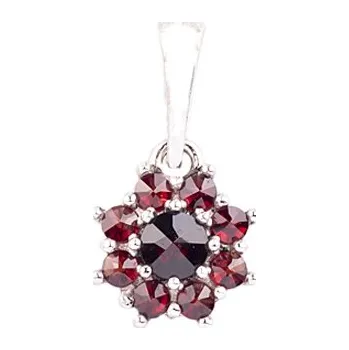 Přívěsek granát - stříbrný přívěsek - květina (1071) povrchová úprava: rhodiované