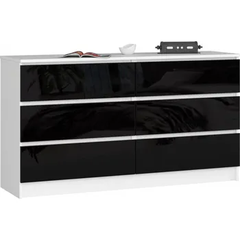 Šatní skříň Komoda K120 6SZ CLP-bílá/černá lesk