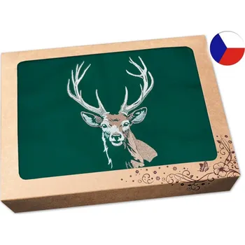 Kuchyňská zástěra Pánská zástěra pro myslivce v dárkovém balení zelená 72x100 Jelen hnědý