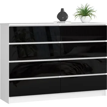 Šatní skříň Komoda K140 8SZ bílá/černá lesk