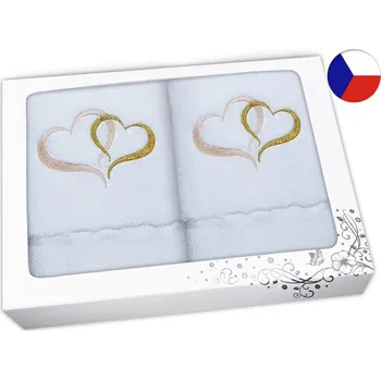 Ručník Luxusní dárková sada ručníků s výšivkou bílá Srdce béžová/zlatá