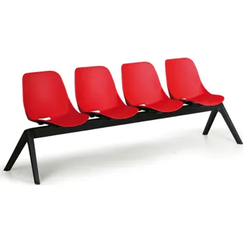 Plastová lavice do čekáren MONOSHELL, 4-sedák, červená