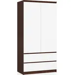 Šatní skříň S90 2 dvířka 2 zásuvky wenge/bílá