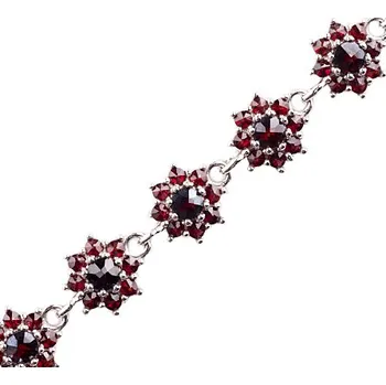 Náramek granát - stříbrný náramek - květina (4071) povrchová úprava: zlacené